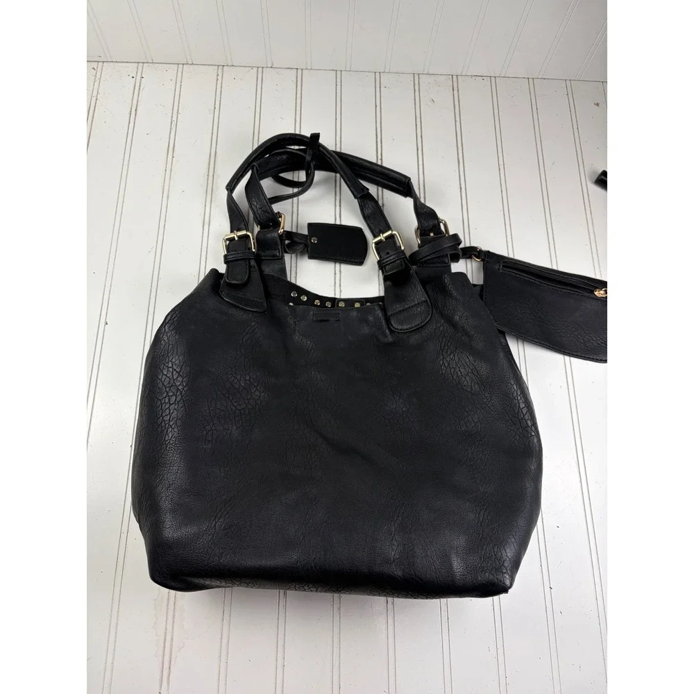 Vintage Y2K Boho Black Leather Studded Slouchy Hobo Chic Shoulder Bag Purse